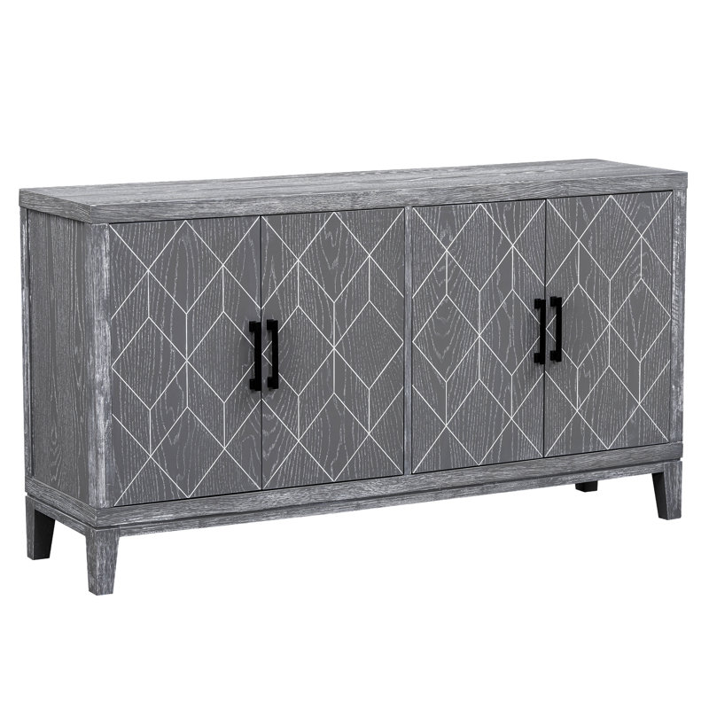 Buffet rétro 4 portes avec tablettes réglables, Gris clair