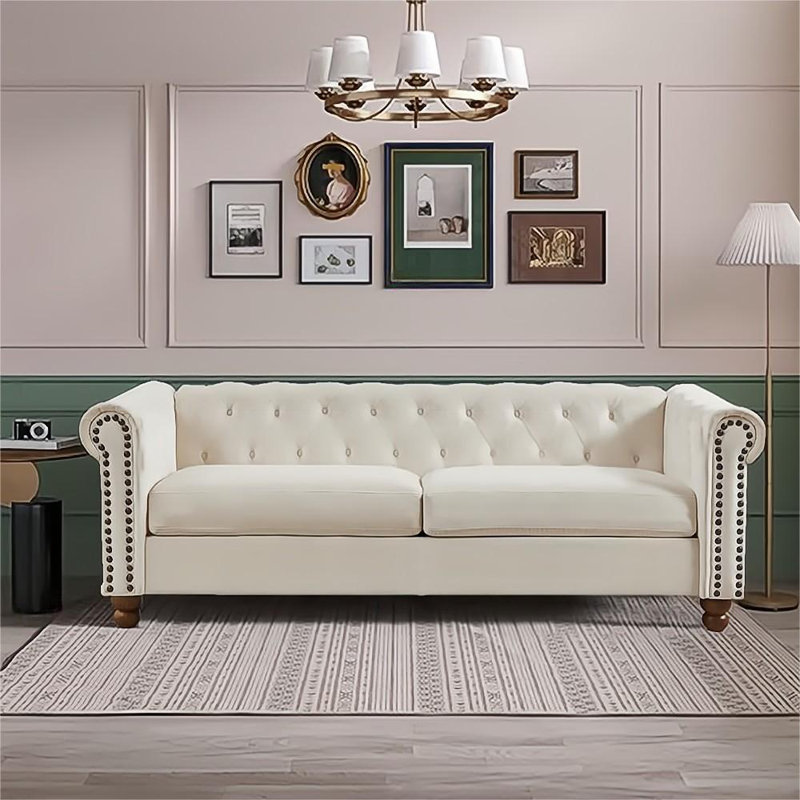 Canapé rembourré 79,53 po Aagot, Tissu blanc