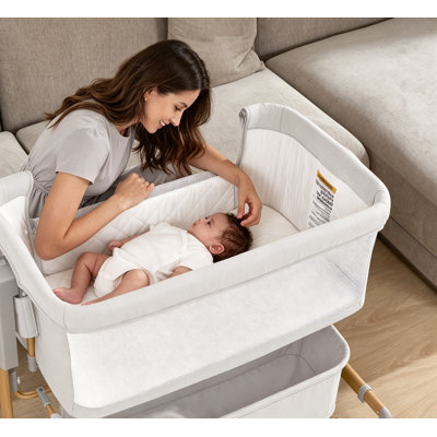 Berceau pour bébé 3 en 1, berceau à bascule, berceau de chevet, réglable en hauteur, couchette de chevet pour lit de bébé, berceau pour bébé avec matelas confortable, filet respirant, grand panier de rangement