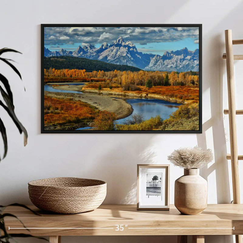 Rivière Teton Mountains, 25 po x 17 po, Cadre flottant noir