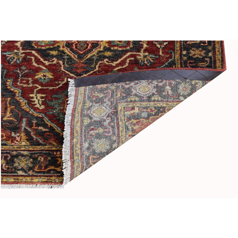 Tapis gris anthracite et rouge noué à la main de haute qualité, Rectangle 2 pi 7 po x 4 pi 3 po