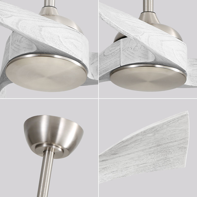 Kemp 52'' 3-Solid Wood Blade Modern Propeller Ceiling Fan with Remote Control and no Light, Brushed Nickel with Gray Blades