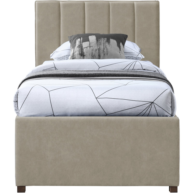 Upholstered Panel Bed, Beige Vegan Leather