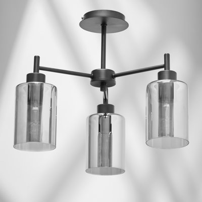 Shakaria 3 light Smoke Glass Semi Flush Ceiling Light