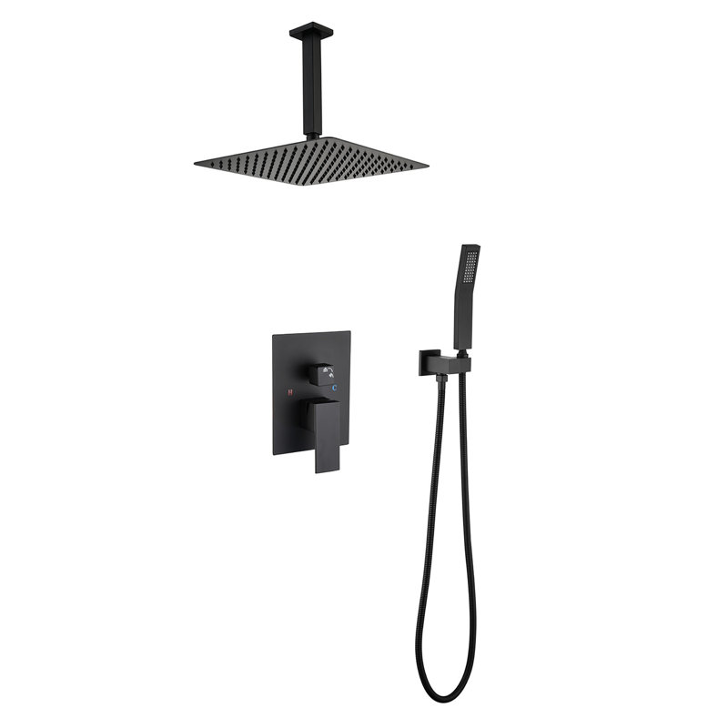 Shower Head System - Sleek Appearance Matte Black Bathroom Head, Ceiling Mounted, Brass & Steel, Matte Black