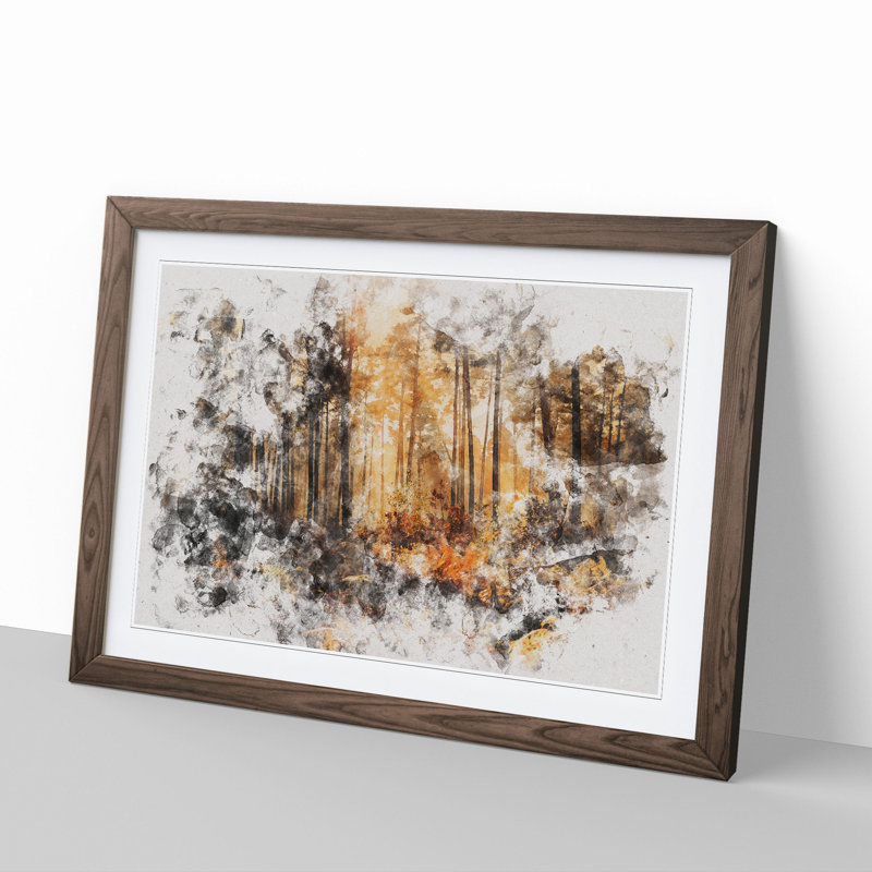 Autumn Forest Vol.2 Watercolour - Picture Frame Graphic Art, 65cm H x 90cm W x 2cm D, Walnut