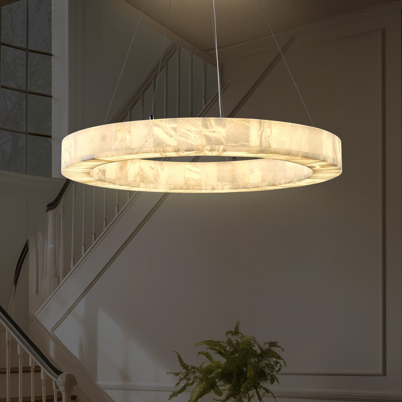 Dia Modern 30" Dimmable Alabaster Round Chandelier For Living Room