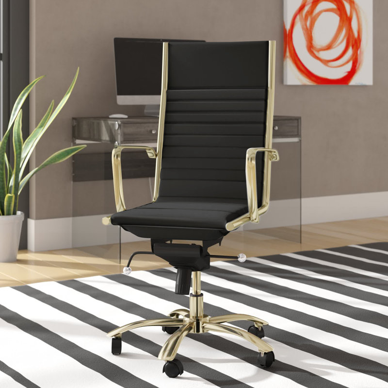 Chaise de travail Naida, Chrome, Similicuir noir