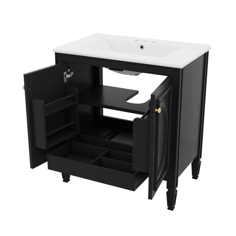 Meuble-lavabo simple 30 po avec lavabo - comprend deux portes et une tablette intégrée, Black