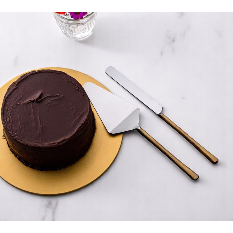 Couteau à gâteau forgé à la main en acier inoxydable martelé deux pièces