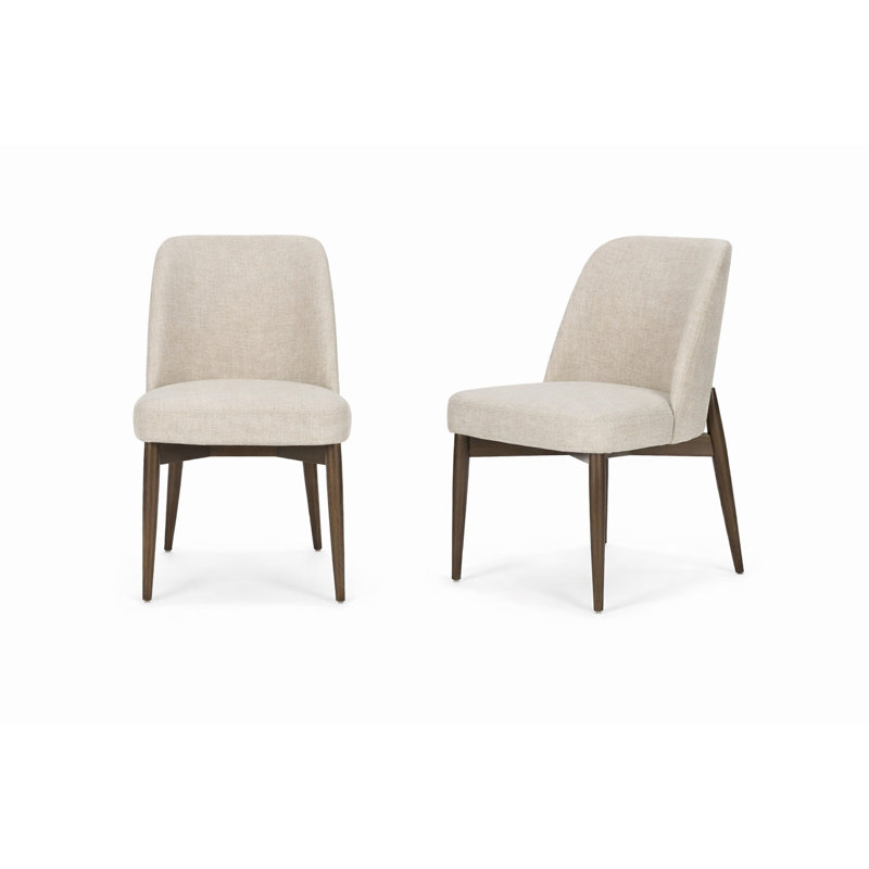 Bacco Curved Back Oatmeal Fabric Dining Side Chair, Cream/Brown