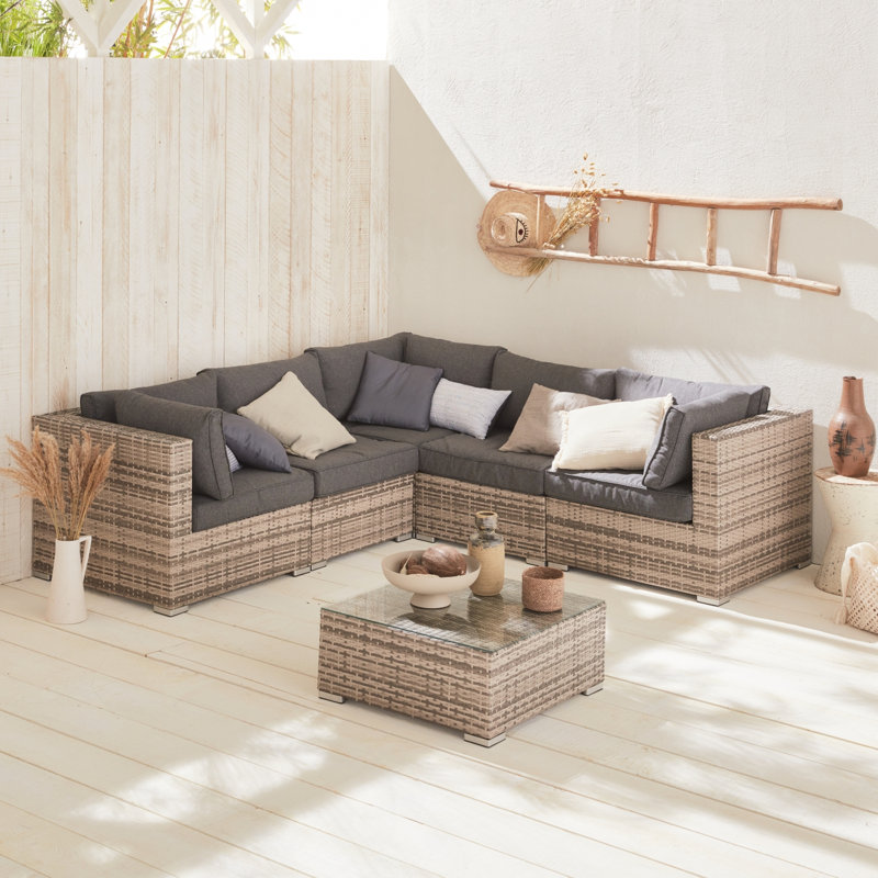 Bebhinn Aluminum 5 - 5-seater premium polyrattan corner garden sofa set, ready assembled