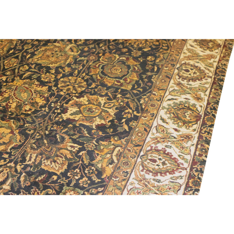 Tapis noir et crème noué à la main de haute qualité