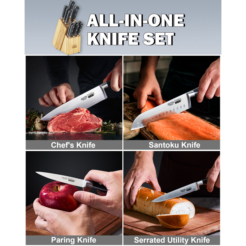 Cooks Standard High Carbon Stainless Steel Kitchen Knife Set with Block 12-Piece