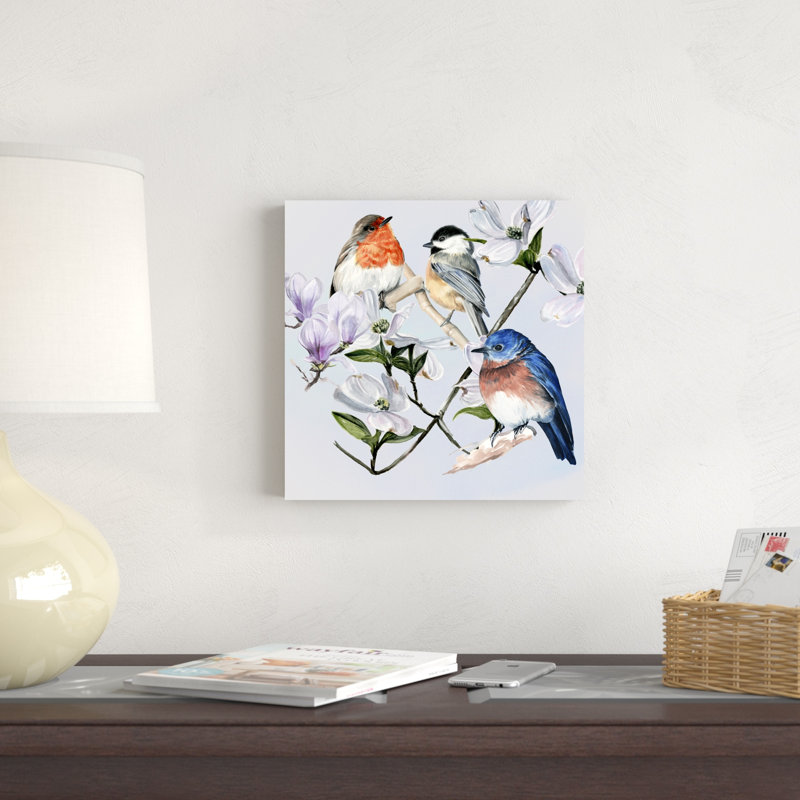 Quatre petits oiseaux I par Jennifer Paxton Parker - peinture sur toile tendue, H 12 po x l 12 po