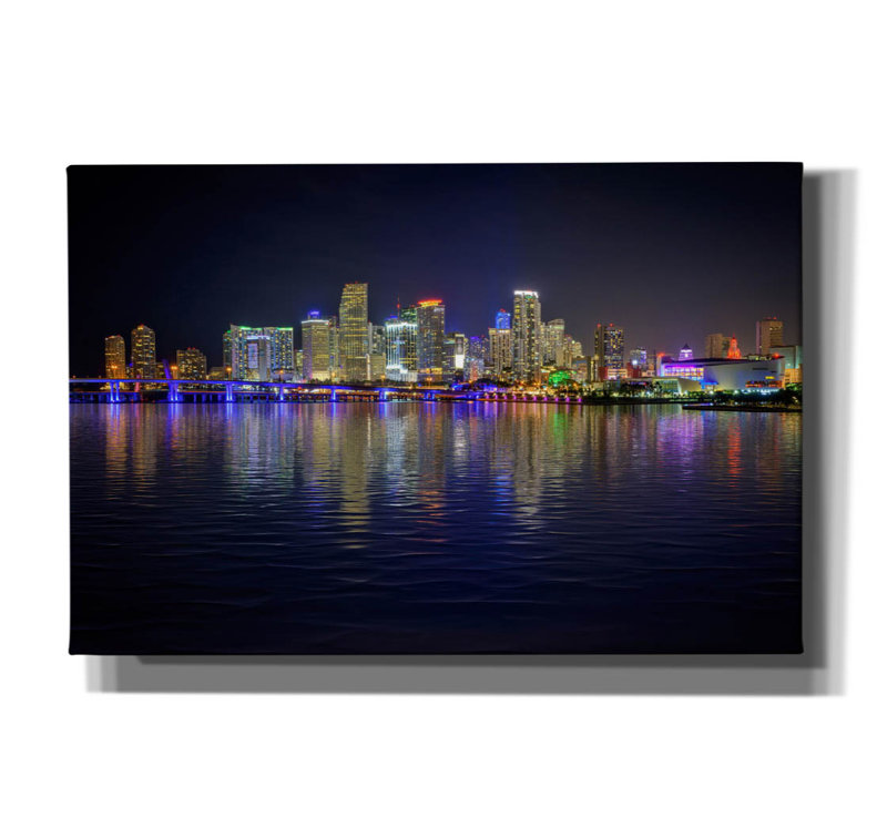 «Miami Skyline» par Rick Berk, art mural sur toile, H 12 po x l 18 po x P 0,75 po