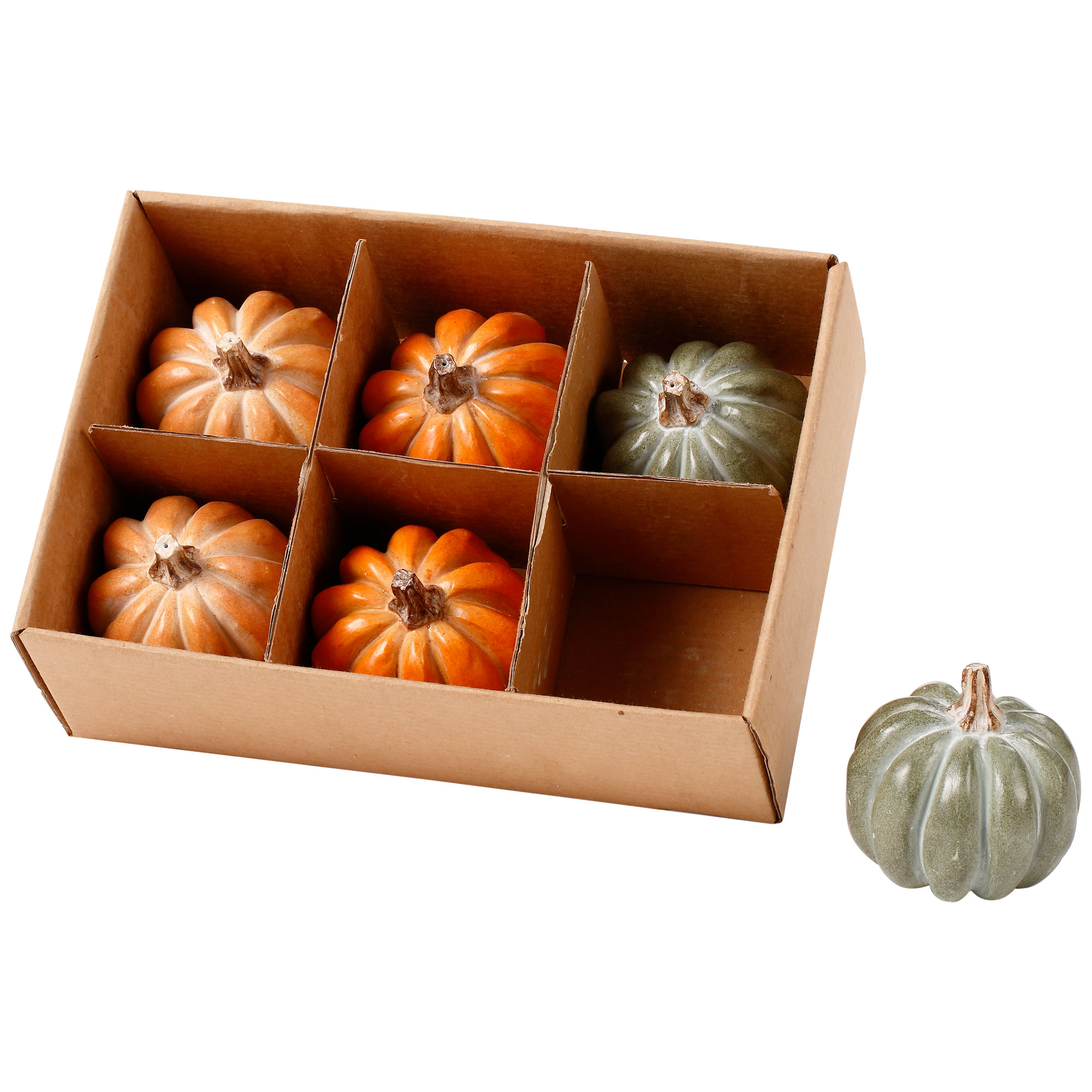 Northlight Seasonal Set Of 6 Boxed Orange And Green Pumpkin ...