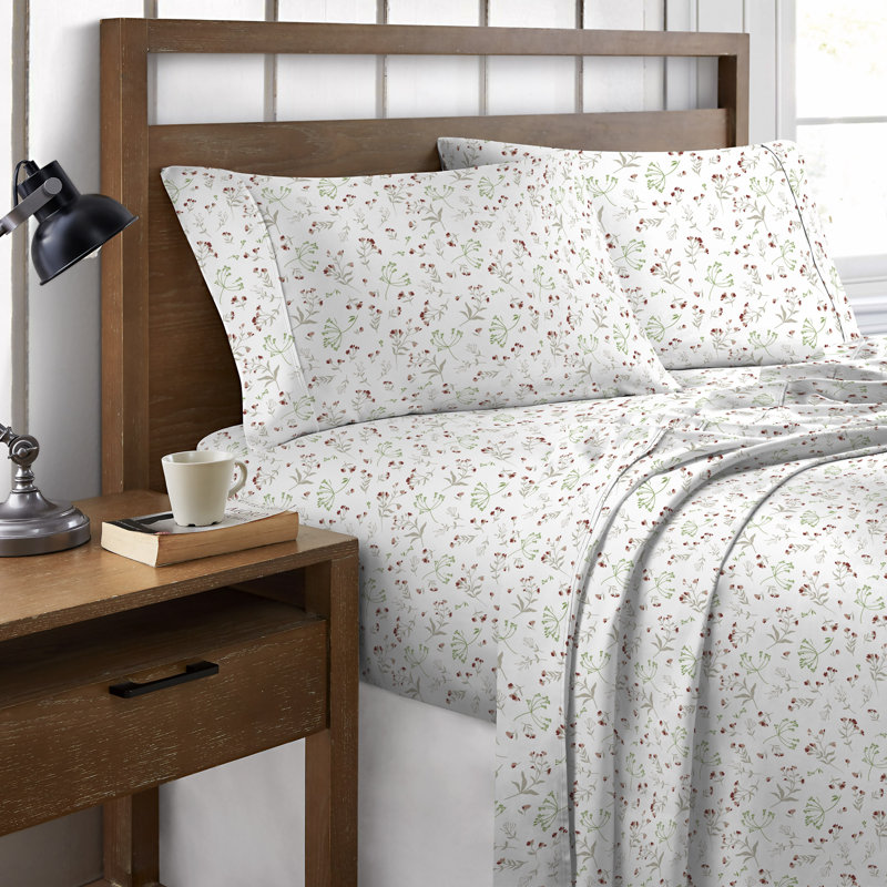 Armeria 144 Thread Count Floral 100% Cotton Sheet Set, King Sheet Case Pack with 2 Pillowcases