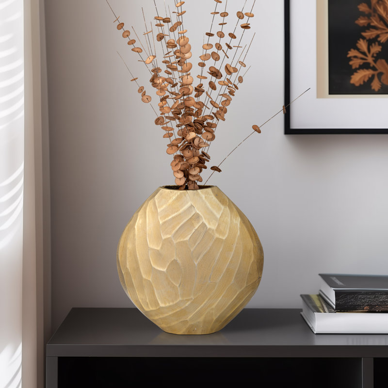 Phillippi Metal Glam Vase, Champagne, 13.5" H x 13.5" W x 4" D