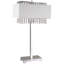 Lampe de table de 28 po en métal avec finition argentée, abat-jour blanc avec détails en cristal
