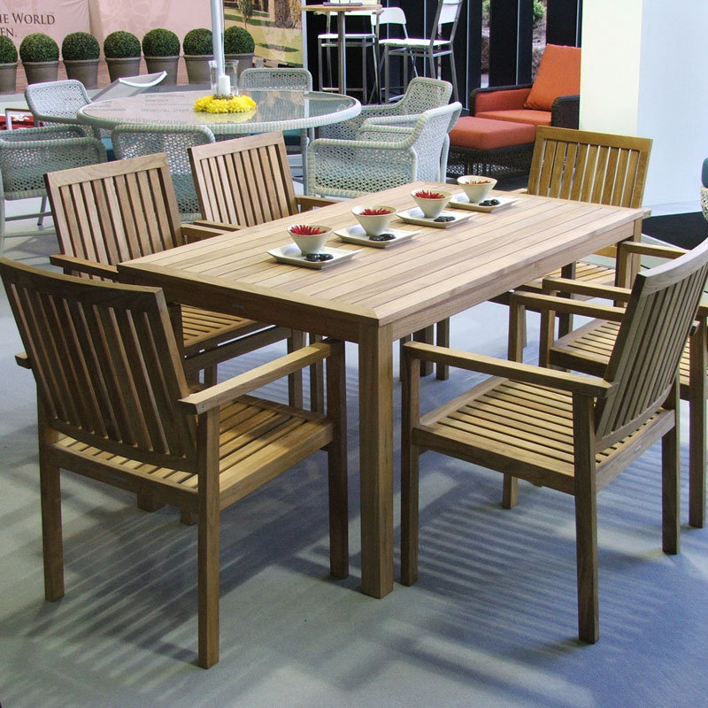 Linear Outdoor Teak Dining Table, 16" H x 25" W x 47" D