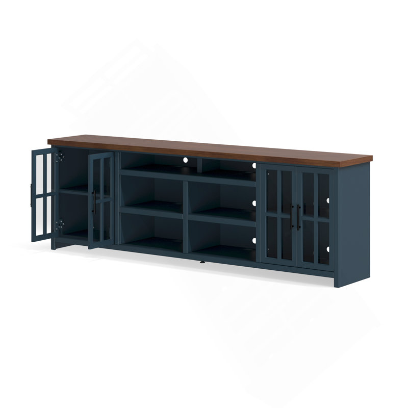 Meuble télé 96 po pour téléviseur de 100 po ou moins, aucun assemblage requis, style campagne moderne, Bleu
