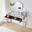 Meuble-lavabo à miroir 33,9 pouces avec lumières DEL et station de charge, espace de rangement spacieux pour l'élégance de la chambre à coucher