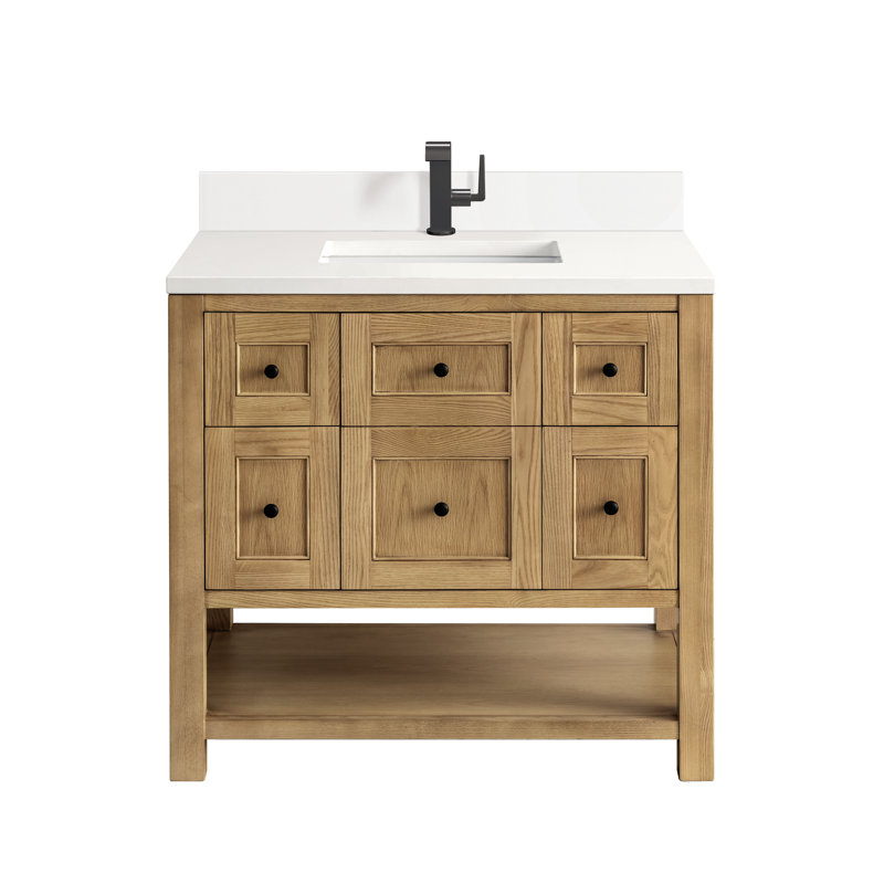 Breckenridge 36'' W Single Vanity, Single-Hole, Light Natural Oak, White Zeus