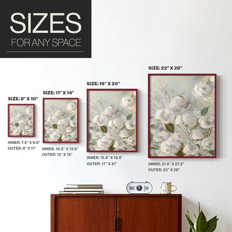 «Moonlit Climbing Roses I», reproduction encadrée - bois massif, Rouge, H 10 po x l 8 po