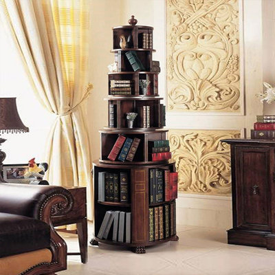 Nut-Brown Modern Solid wood Rotating Bookshelf