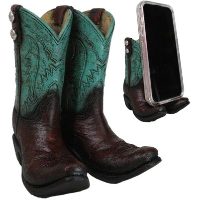 Rustic Western Teal Green Tooled Leather Conchos Cowboy Boots Cell Phone Holder