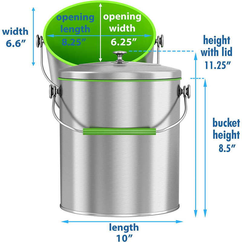Oval Stainless Steel 1.6 Gallon Countertop Compost Bin