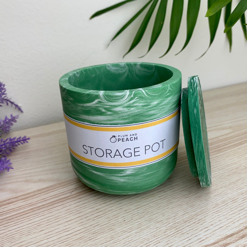 Jesmonite Storage Pot With Lid, Green
