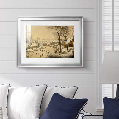 «Winter Landscape with Skaters and Bird Trap» par Peter Bruegel l'Ancien, reproduction encadrée avec passe-partout et verre - 1565
