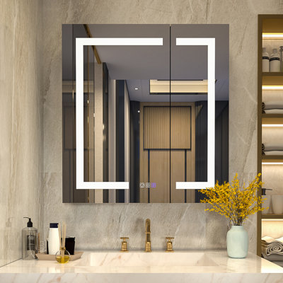 Tankersley Recessed or Surface Mount Frameless 3 Door Medicine Cabinet with 6 Adjustable Shelves and Lighting