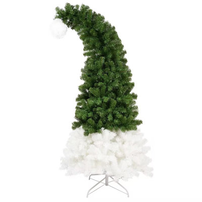 6FT Hinged Fir Artificial Fir Bent Top Christmas Tree, Xmas Tree Bendable Santa Hat Style Christmas Tree Holiday Decoration, 1250 Lush Branch Tips, 300 LED Lights X-Mas