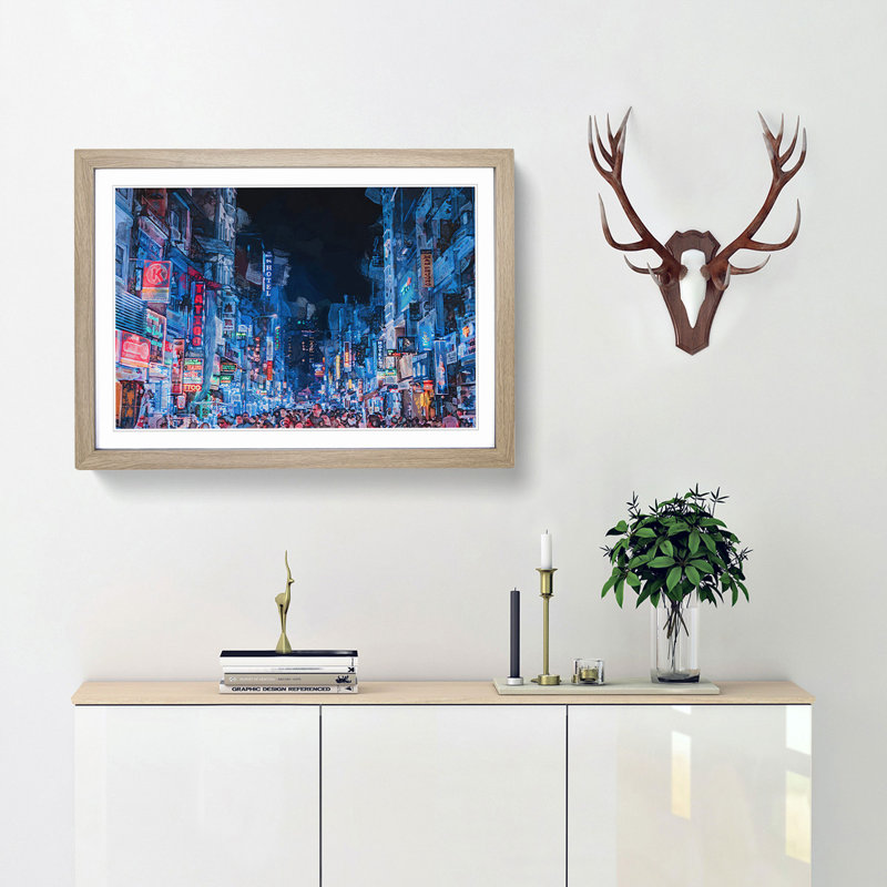 Ho Chi Minh City in Vietnam in Abstract - Picture Frame Graphic Art Print, 36cm H x 48cm W x 2cm D, Oak Framed