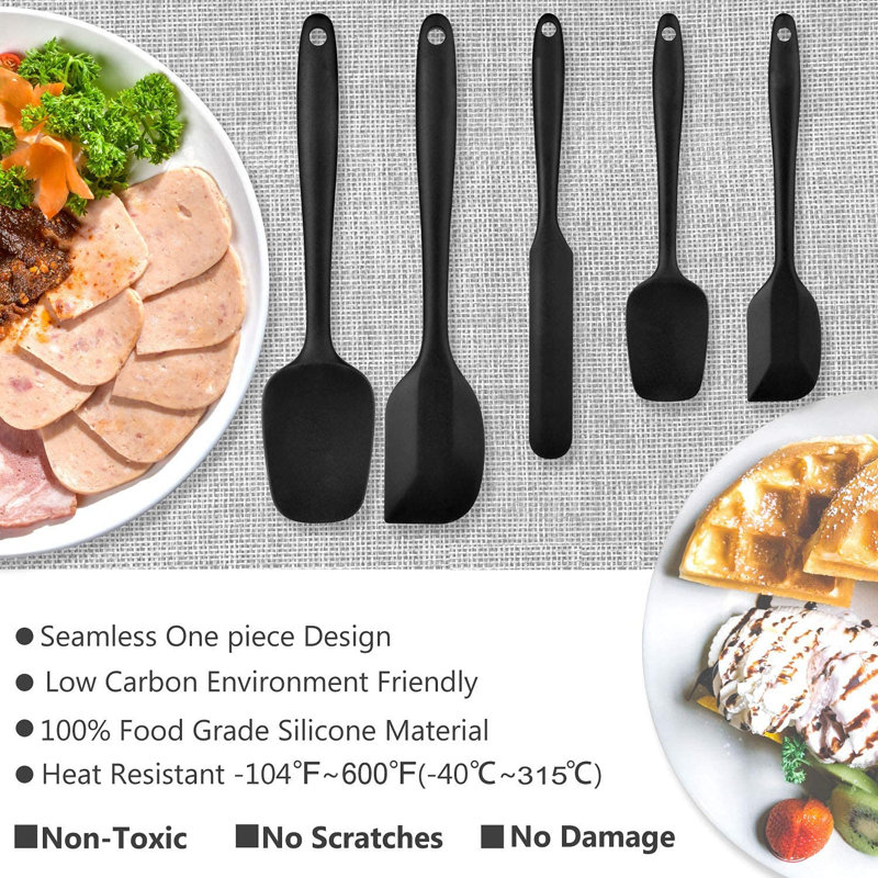 Food Grade Silicone Spatulas Spoons Set Kitchen Utensils For Baking, Black