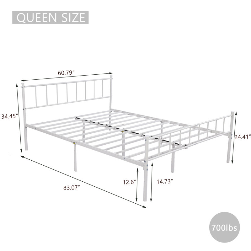 Metal Bed, Queen, White