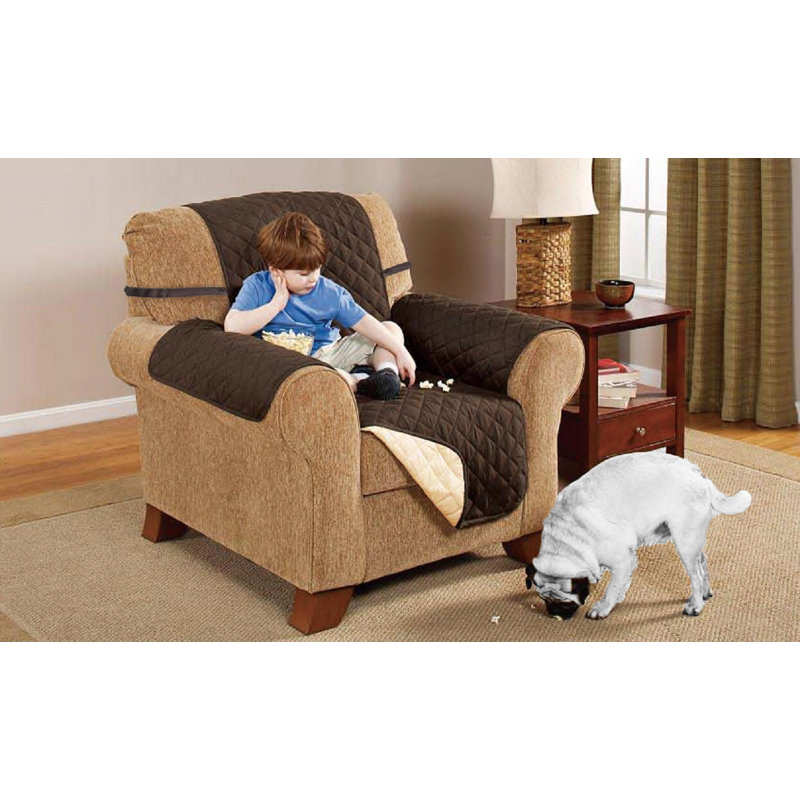 Housse pour fauteuil à coussins carrés réversible, Brun / brun clair