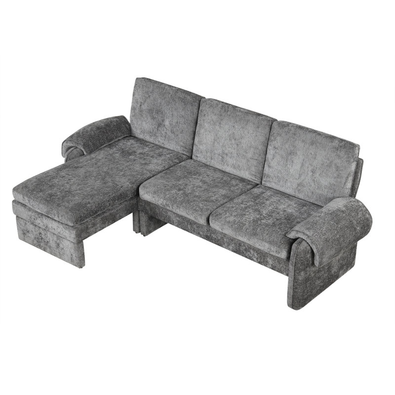 Modern Sofa 94.1" Convertible Futon Sofa Bed Futon Sofa Couch With An Adjustable Backrest, A Reversible Chaise Lounge And Two Removable Armrest Pillows For Living Room, Gray