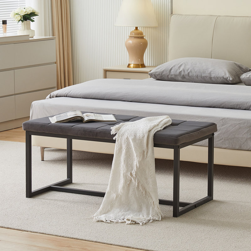 Marigolde Velvet Upholstered Bench, Grey