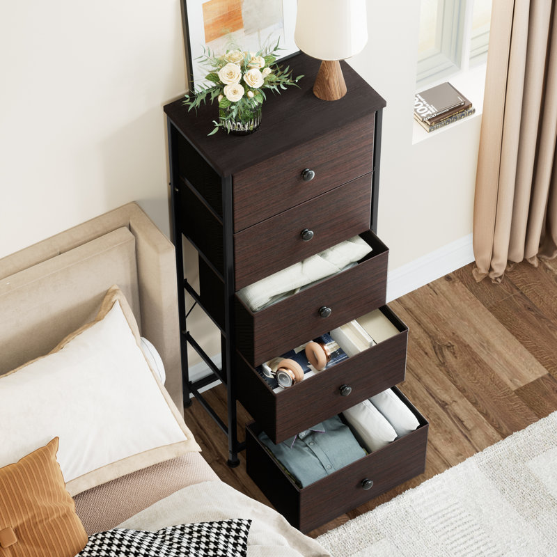 Ojaswi 5 Drawer 45.7Cm W Chest, Walnut/Black