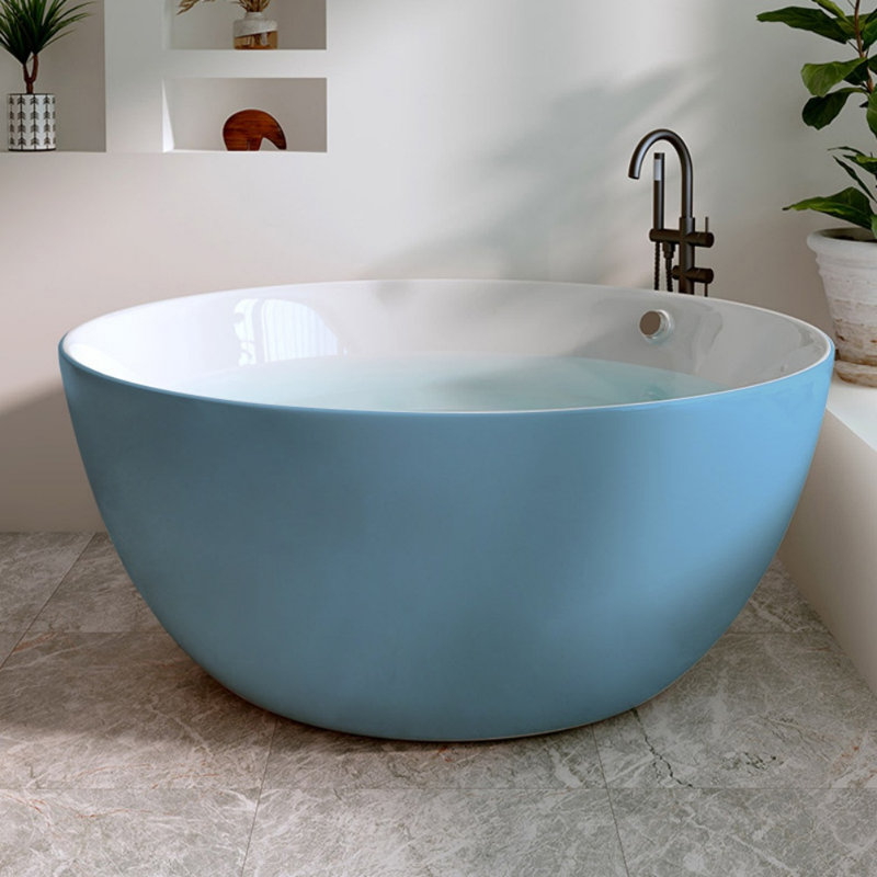59'' W 25.6'' H Tub & Shower Kit, Blue