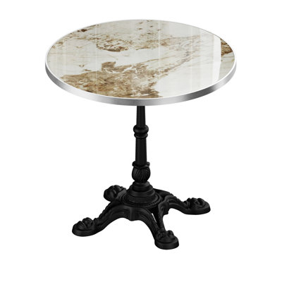 Marble-Look Sintered Stone Square Table - Heavy-Duty Cast Iron Base for Bistro, Cafe, Bar & Home Use