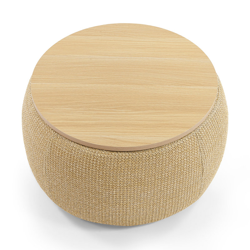 Round Storage Ottoman, 2 In 1 Function, Work As End Table And Ottoman, Natural