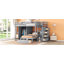 Lit superposé double au-dessus de simple avec bureau, tiroirs et tablettes-511003863