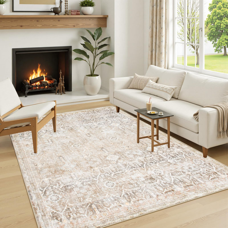 Tapis lavable rétro Tribal Cashmere, Rectangle 5 pi x 7 pi