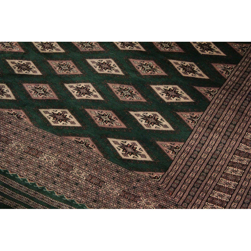 Tapis géométrique vert / brun / beige en laine noué à la main 9 pi x 11 pi 8 po Abril