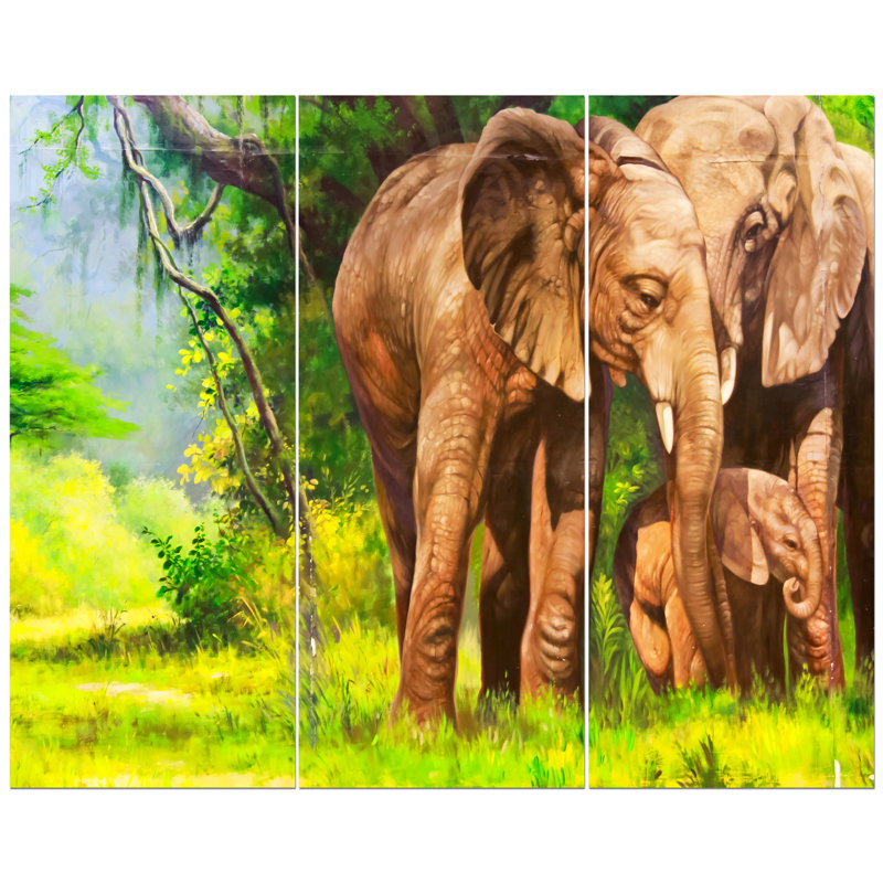 «Elephant in Forest», reproduction de peinture à l'huile à multiples images sur toile tendue